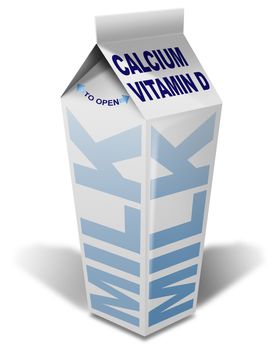 White packaging of milk with milk written, calcium and vitamin d