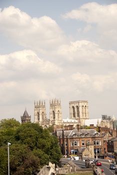 A View of York Minster Towers from the City Walls showing Lendal Bridge