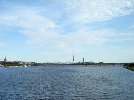 Daugava river that flows through Riga, capital of Latvia