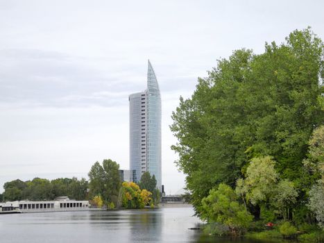 Sun stone - building in Riga near the Daugava river