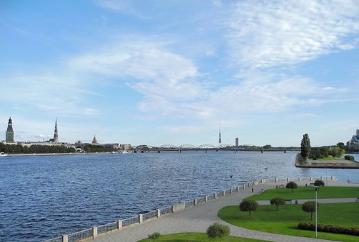 Sight to the Old Riga from the other coast of Daugava river