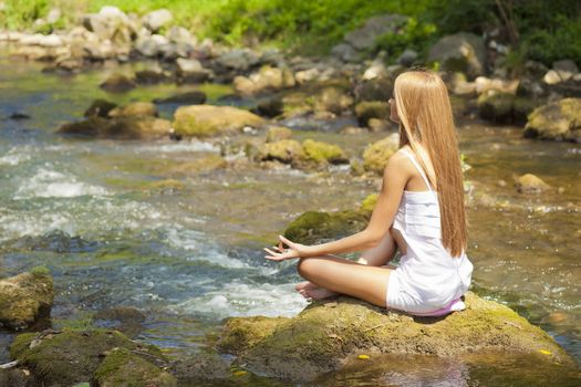 Woman Yoga Meditation Nature Water River