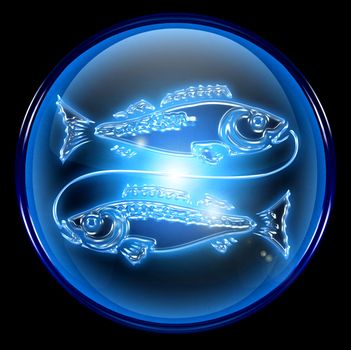 Pisces zodiac button icon, isolated on black background.