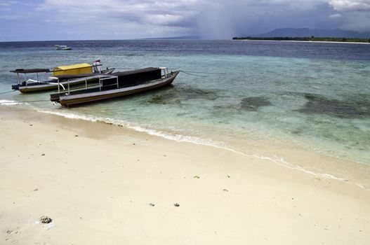 docked boat on the shore in Gili Island, Indonesia