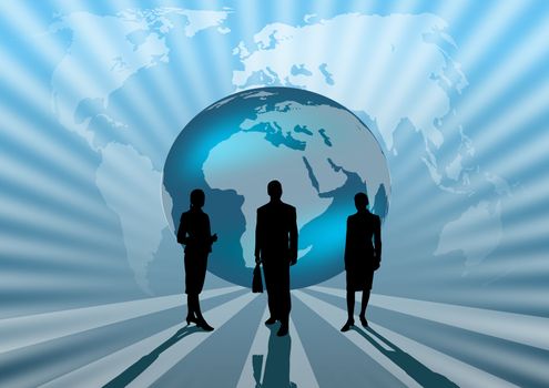 business people international on blue globe illustration