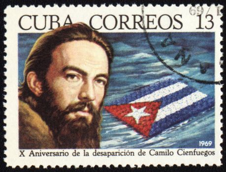 CUBA - CIRCA 1969: post stamp printed in Cuba shows portrait of Cuban revolutionary Camilo Cienfuegos (1932-1959), circa 1969