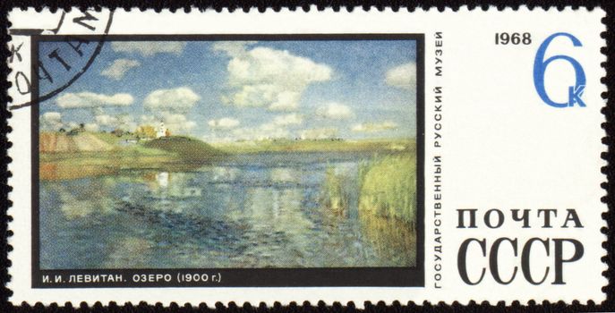 USSR - CIRCA 1968: A stamp printed in the USSR shows a painting "Lake" by Levitan, series "Russian Museum", circa 1968