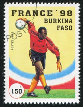 BURKINA FASO - CIRCA 1996: stamp printed by Burkina Faso, shows 1998 World Cup Soccer Championships, France, circa 1996.