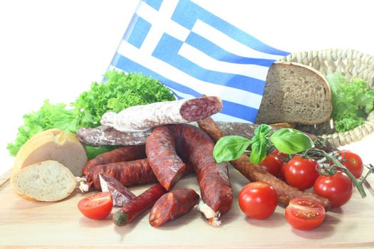 Greek air-dried salami with vegetables and herbs