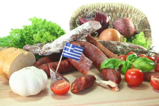 Greek air-dried salami with vegetables and herbs