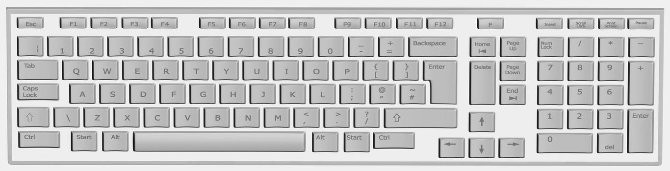 Computer keyboard in white and keys in grey