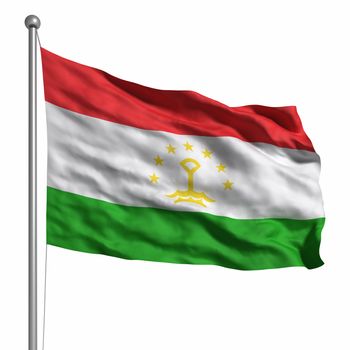 Flag of Tajikistan. Rendered with fabric texture (visible at 100%). Clipping path included.