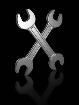 3d Wrenchs on black background.