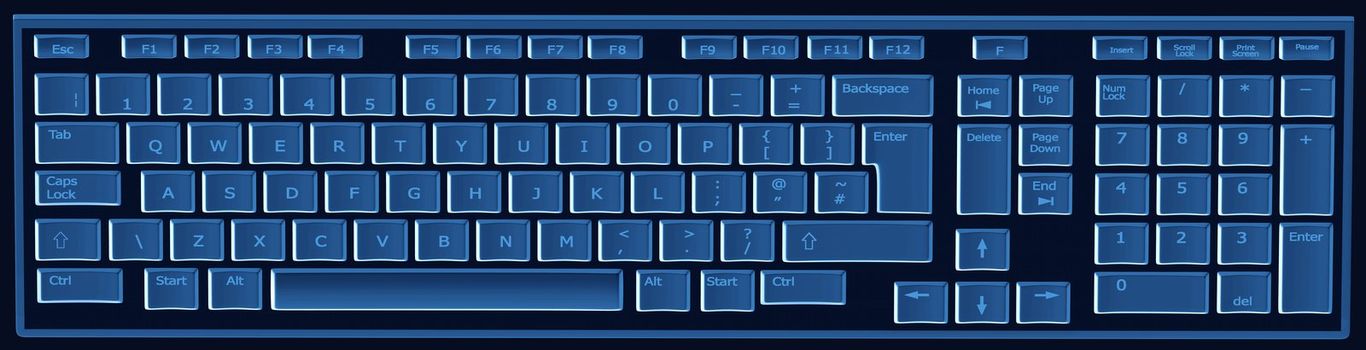 Computer keyboard in black and keys in blue