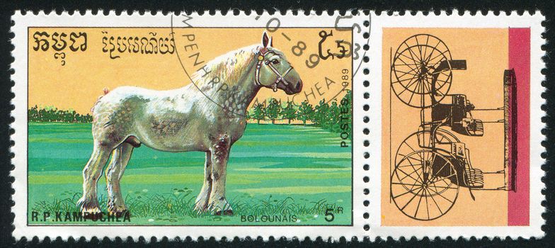 CAMBODIA - CIRCA 1989: stamp printed by Cambodia, shows horse, circa 1989.