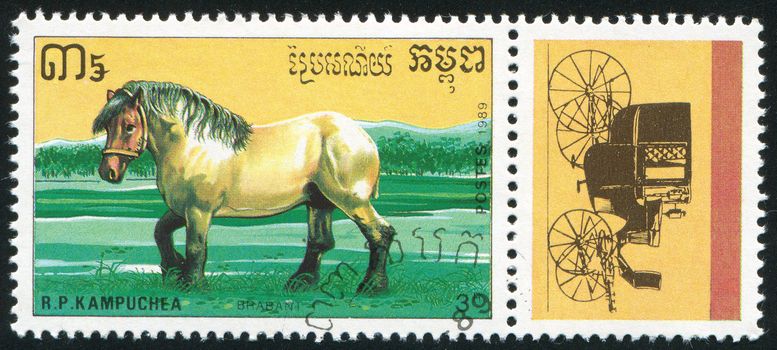 CAMBODIA - CIRCA 1989: stamp printed by Cambodia, shows horse, circa 1989.