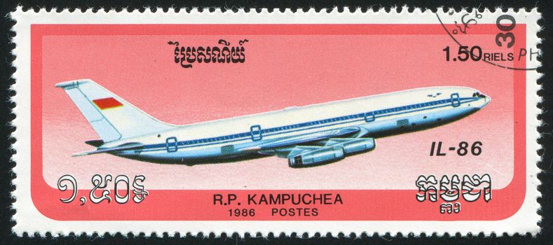 CAMBODIA - CIRCA 1986: stamp printed by Cambodia, shows plane, circa 1986.