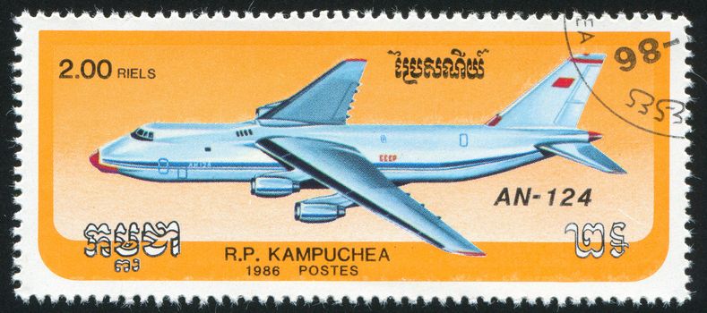 CAMBODIA - CIRCA 1986: stamp printed by Cambodia, shows plane, circa 1986.