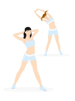 Vector illustration of a young attractive girls exercising