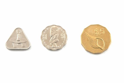 Coins of Cook islands on a white background