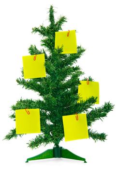 Christmas fur-tree with notes on white background