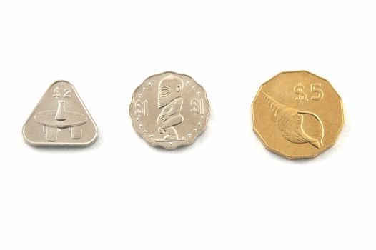 Coins of Cook islands on a white background