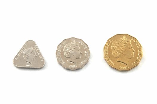 Coins of Cook islands on a white background