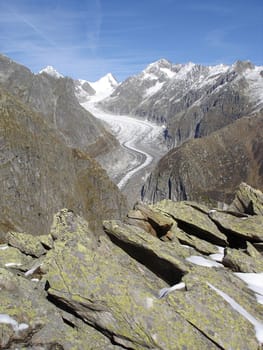 Fiescher Glacier On The South Side Of Bernese Alps In The Canton Of Valais Switzerland The Second Longest Glacier In The Alps.