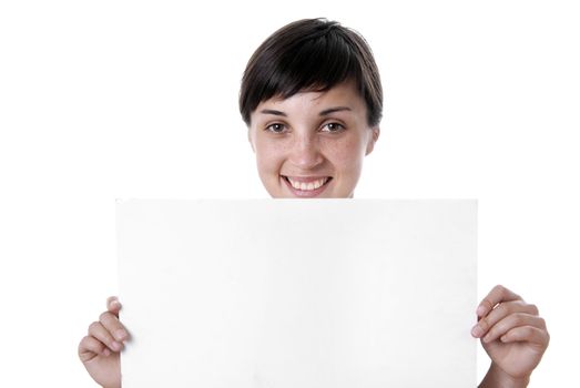 Young girl holding a card, close up