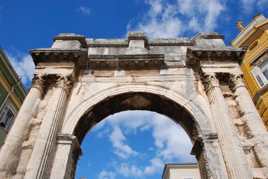 Roman triumphal arch in Pula, Croatia.