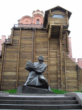 the monument of Great King Yaroslav in front of Golden Gate in Kyiv, Ukraine