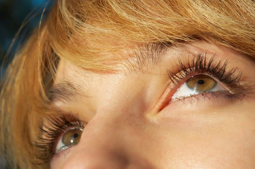 beautiful blond girl's eye closeup. selective focus.