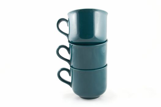 Green cups on a white background