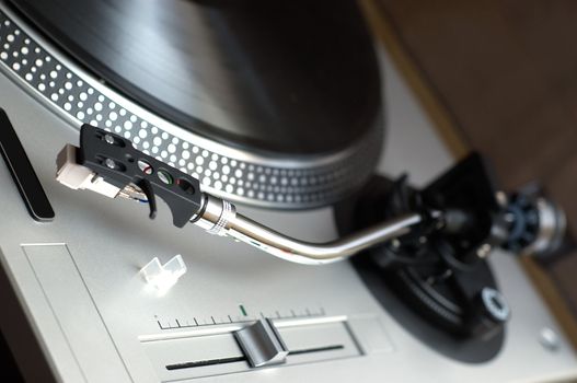 vinyl disk player ready to use. selective focus.