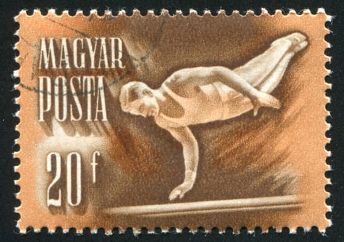 HUNGARY - CIRCA 1950: stamp printed by Hungary, shows gymnast, circa 1950