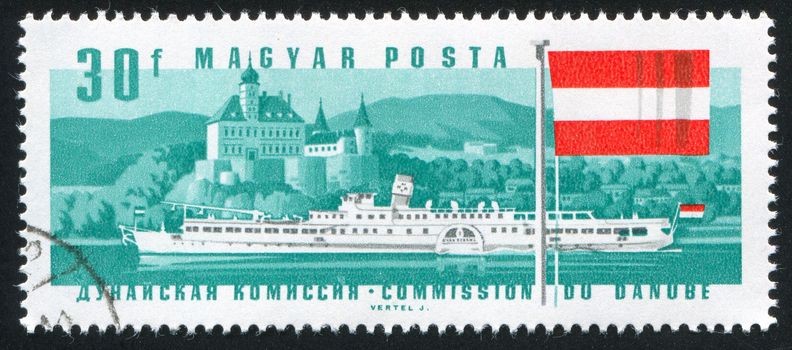 HUNGARY - CIRCA 1967: stamp printed by Hungary, shows ship and flag, circa 1967