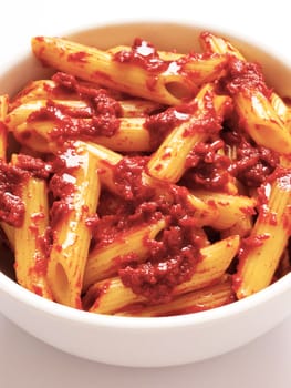 bowl of penne in tomato sauce