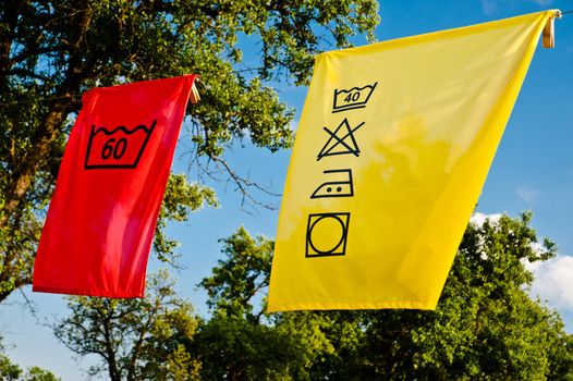 Laundry Care Symbols hanging on a Clothesline