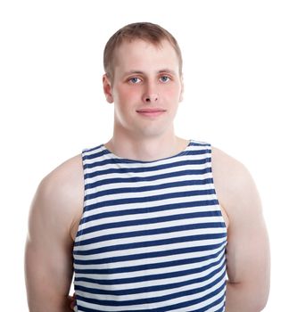 The sailor in a striped shirt. Isolated on white background
