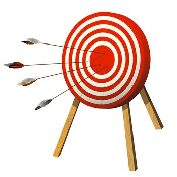 Arrows target with arrows, isolated objects over white