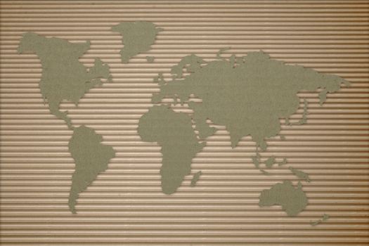 World map on corrugated cardboard