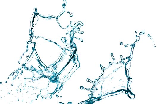 Blue color water splash on white background.
