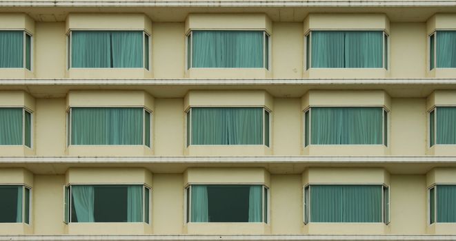 Rows of hotel rooms outside