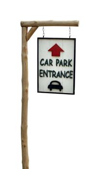 Wood signboard car park entrance