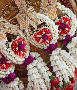 Puang malay, flower garlands at Buddhist temple in Thailand