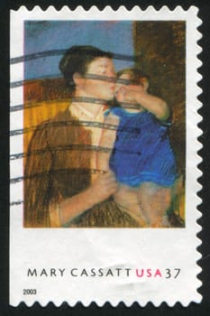 UNITED STATES - CIRCA 2003 : stamp printed by United States of America, shows picture " Mother and the child" by Mary Cassatt, circa 2003