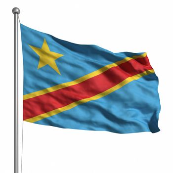 Flag of the DR Congo. Rendered with fabric texture (visible at 100%). Clipping path included.
