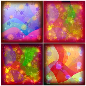 Set abstract various colored backgrounds, patterns with curves, stars and circles