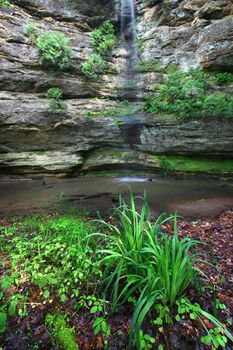 Spring rains create a waterfall in Hidden Canyon of Starved Rock State Park in Illinois.