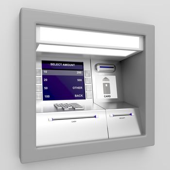 Automated teller machine on gray background